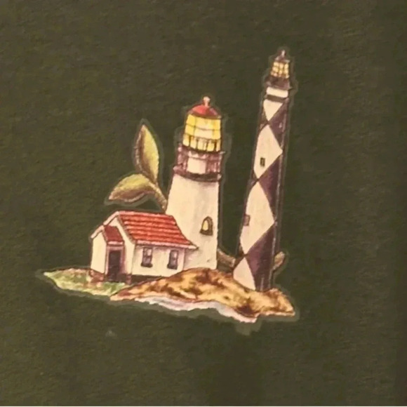 Vintage Women’s Green Long Sleeve Lighthouse Sweatshirt by Jerzees Brand - Picture 2 of 3